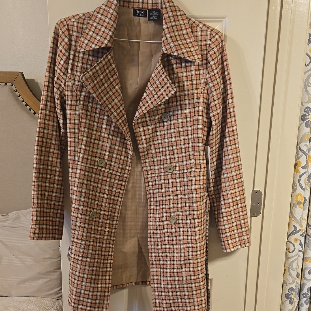 Nicole Miller Women's Plaid Trench Jacket Sz 10 - Matching Skirt Sold Separately